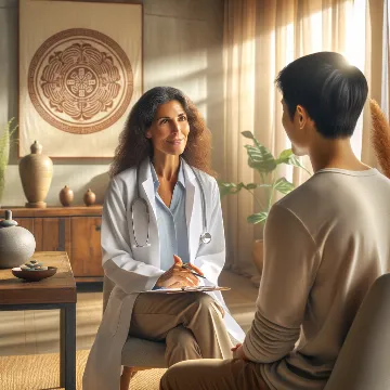 A holistic health practitioner discussing wellness with a client